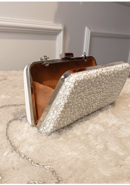 Glow Inci Işleme Detay Zincir Askılı Clutch Davet ve Gelin Çantası