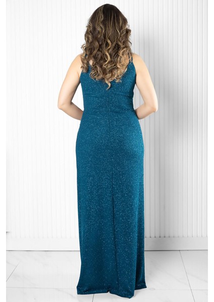 Simli Abiye Elbise Petrol MDA2509 indirimleri