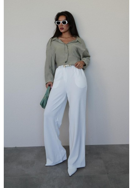 Mint Yeşili Cepli Kadın Uzun Kollu Gömlek MG2409