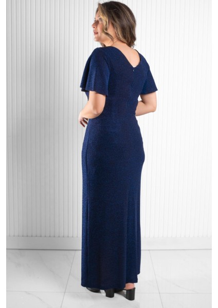 Taş Aksessuarlı Simli Abiye Lacivert MDA2533 indirimleri