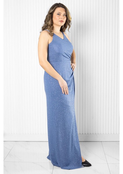 Simli Abiye Elbise Indigo MDA2509 fiyatları