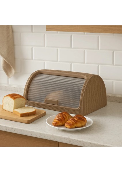 Rattan Desenli Ekmek Dolabı Sütlü Kahve Bpa Free 42 x 27,4 x 18 cm