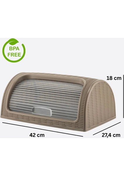Rattan Desenli Ekmek Dolabı Sütlü Kahve Bpa Free 42 x 27,4 x 18 cm