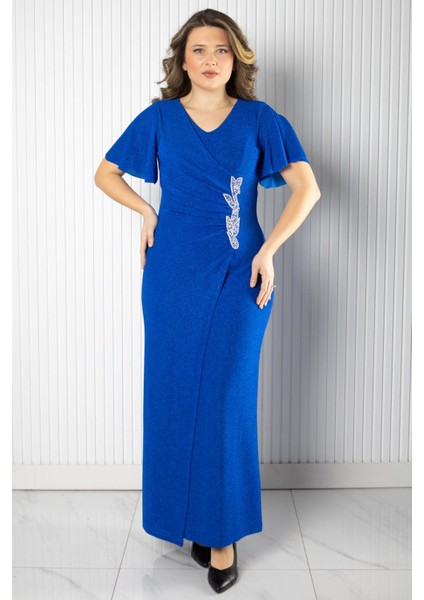 Taş Aksessuarlı Simli Abiye Saks MDA2533