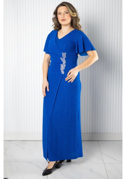 Taş Aksessuarlı Simli Abiye Saks MDA2533 modelleri