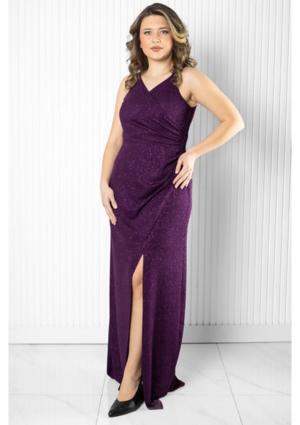 Simli Abiye Elbise Mürdüm MDA2509