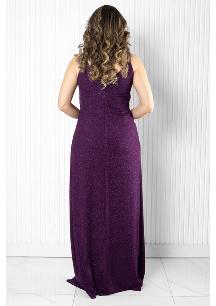 Simli Abiye Elbise Mürdüm MDA2509 indirimleri