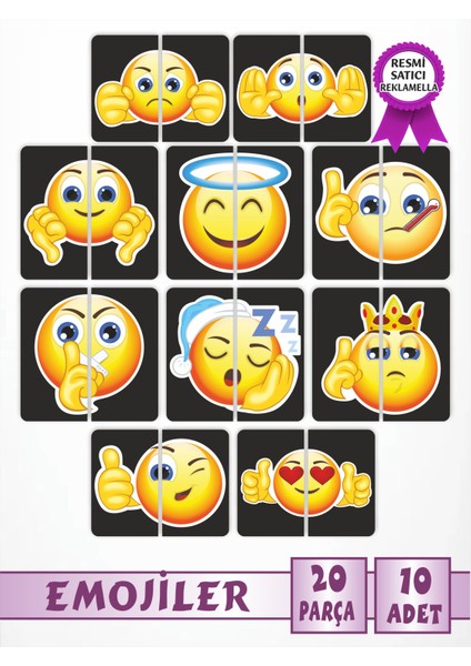 Emojiler Puzzle Magnet Seti 10 Adet, 20 Parça Dikkat Geliştiren Zeka Oyunu, Çocuk Oyalayan Oyuncak
