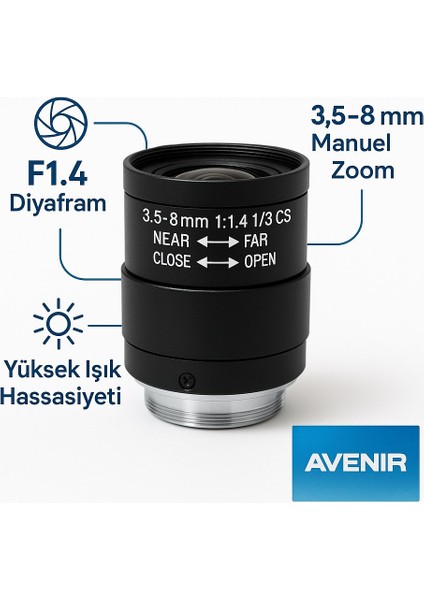 3.5-8mm Manuel Iris Varifokal Lens – Güvenlik Kameraları Için Ayarlanabilir Odaklı Lens fiyatları