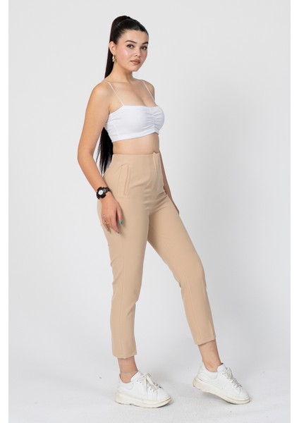 Zr Model Pens Detaylı Yüksek Bel Kumaş Pantolon 30062 fırsatları