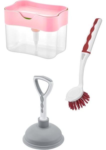 3’lü Bulaşık Temizlik Seti, Pompalı Hazneli Bulaşık Deterjanlığı + Bulaşık Fırçası + Lavabo Pompası fiyatları