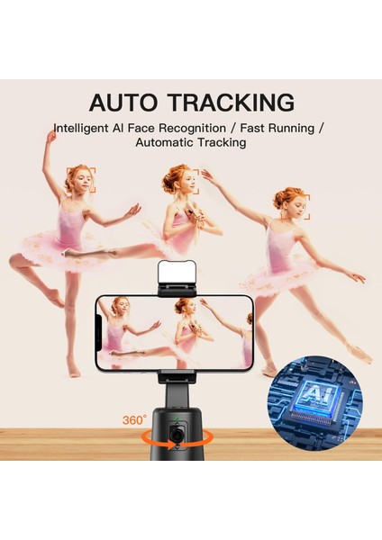 Yeni Protech Otomatik 360 Dönebilen Şarjlı Yüz Takipli Telefon Tutucu Tripod Hareketli LED Işıklı Telefon Standı