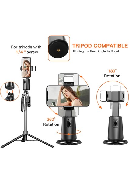 Yeni Protech Otomatik 360 Dönebilen Şarjlı Yüz Takipli Telefon Tutucu Tripod Hareketli LED Işıklı Telefon Standı