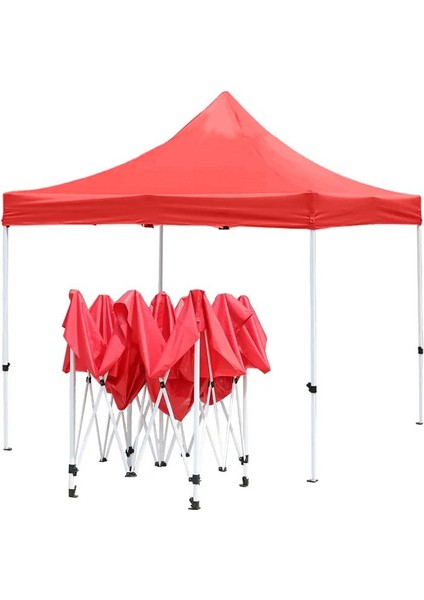 Otomatik Gazebo Çardak 240 x 240 cm Tente Teras Bahçe Kamelyası Gölgelik Kırmızı