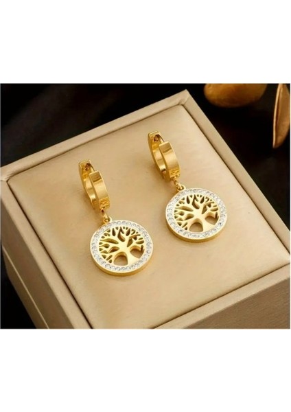 Hayat Ağacı Paslanmaz Çelik Küpe modelleri