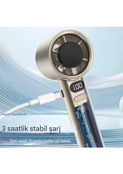Hız ve Şarj Göstergeli, 120 Hız Ayarlı El Tipi Fan, Taşınabilir Mini Vantilatör, Şarjlı Soğutucu