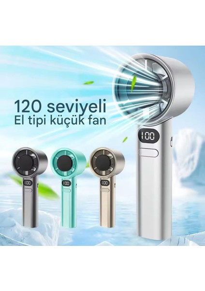 Hız ve Şarj Göstergeli, 120 Hız Ayarlı El Tipi Fan, Taşınabilir Mini Vantilatör, Şarjlı Soğutucu