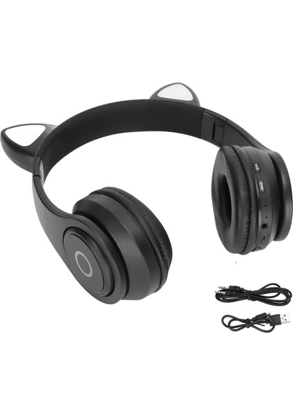 B39 Kedi Kulaklı Bluetooth Kulaklık Sevimli Ayarlanabilir Bas Taşınabilir Kablosuz Bluetooth Kulaklık Ses Kablosu ile Çocuklar Için (Siyah) (Yurt Dışından)