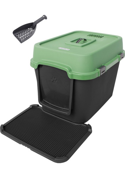 Premium Kapalı Kedi Tuvaleti Paspaslı Yeşil 50*50*65cm