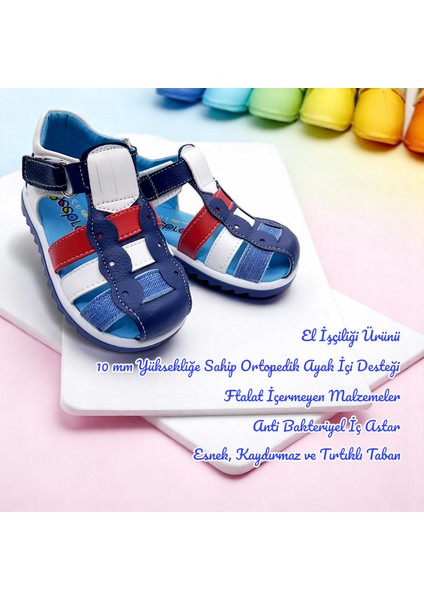 Ortopedik İlk Adım Erkek Bebek Sandaleti EİAGCM2406 Lacivert Beyaz Kırmızı 20