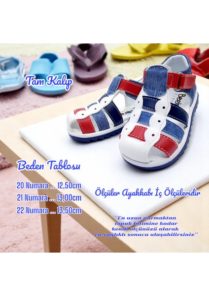 Ortopedik İlk Adım Erkek Bebek Sandaleti EİAGCM2406 Beyaz Kot Mavi Kırmızı 20
