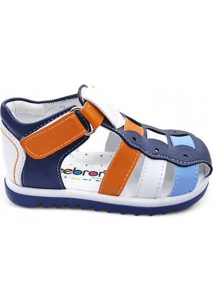Ortopedik İlk Adım Erkek Bebek Sandaleti EİAGCM2406 Koyu Gri Beyaz Turuncu 20
