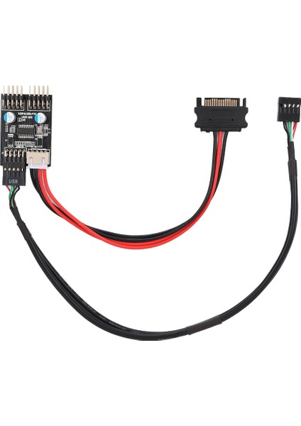 1 Erkek - 2 Erkek Port USB 2.0 Başlığı 9pın - Çift 9pın Uzatma Hub'ı Sata Güç Kablosuyla (Yurt Dışından)
