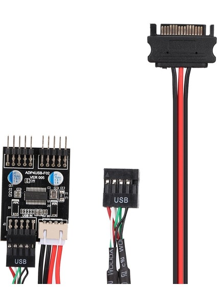 1 Erkek - 2 Erkek Port USB 2.0 Başlığı 9pın - Çift 9pın Uzatma Hub'ı Sata Güç Kablosuyla (Yurt Dışından)