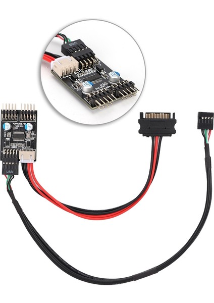 1 Erkek - 2 Erkek Port USB 2.0 Başlığı 9pın - Çift 9pın Uzatma Hub'ı Sata Güç Kablosuyla (Yurt Dışından)