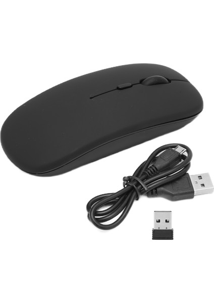 Kablosuz Fare Akıllı Mini Taşınabilir 2.4g Kablosuz Fare Alıcı Şarj Kablosu Ofis Dizüstü Bilgisayar Tablet Siyah Çift Mod (Yurt Dışından)