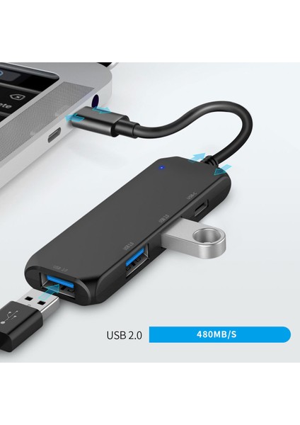 Hub USB Çoklu 4 Port Ayırıcı Genişletme Kablosu Adaptörü Ultra Hızlı Dizüstü Bilgisayar Tipi C 2.0 (Yurt Dışından)