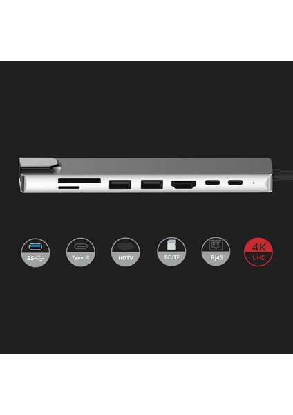 8'i 1 Arada USB C Hub Type-C Hub Adaptörü Yerleştirme Istasyonu Çoklu Bağlantı Noktası Adaptörü 4K Hd RJ45 Ethernet USB 2.0 Pd Şarj Bağlantı Noktası Pc Notebook Tv ile Uyumlu (Yurt Dışından)