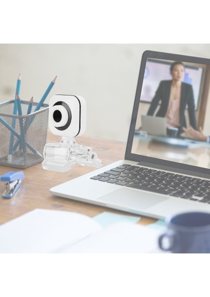 Dahili Mikrofon Bilgisayar Kamerası Web Kamerası Pc Aksesuarı 480P Beyaz Şeffaf Klipsli (Yurt Dışından)