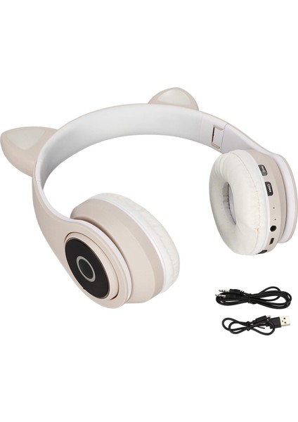 LXB39A Kedi Kulaklı Bluetooth Kulaklık Sevimli Ayarlanabilir Bas Taşınabilir Kablosuz Bluetooth Kulaklık Ses Kablosu ile Çocuklar Için (Khaki) (Yurt Dışından)