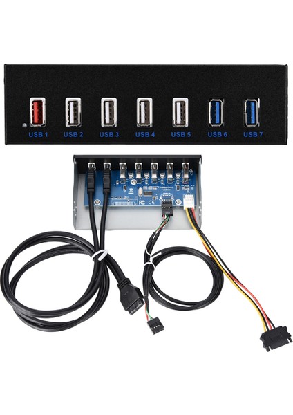 Usb3.0 Optik Sürücü Ön Panel 5.25 Inç 7 Port Hub 19PIN - 2 Port U3+4 Port U2 Hızlı Şarj (Yurt Dışından)