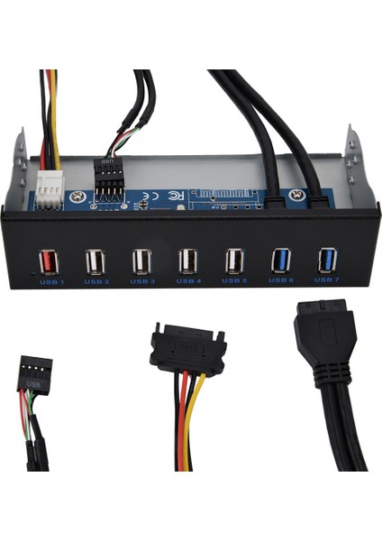 Usb3.0 Optik Sürücü Ön Panel 5.25 Inç 7 Port Hub 19PIN - 2 Port U3+4 Port U2 Hızlı Şarj (Yurt Dışından)