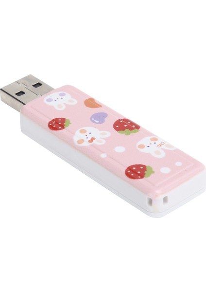 U Disk Pushpull Usb2.0 Bellek Araba Flash Sürücü Bilgisayar Aksesuarları Çilek Tavşan Deseni (128 Gb) (Yurt Dışından)