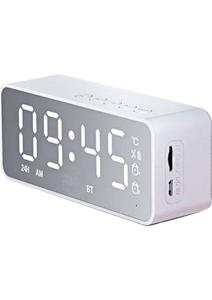 Bluetooth Hoparlör Çalar Saat Çok Işlevli Elektrikli Çalar Saatler Ev Yatak Odası Beyaz Için Çift Alarmlı Aynalı Yüzey (Yurt Dışından)
