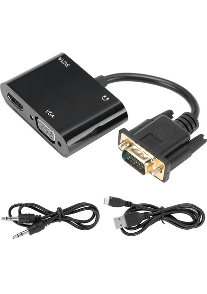 VGA - HDMI Adaptörü 3'ü 1 Arada Güç Dönüştürücü Tv Projektör Ekranları Sesli Dizüstü Bilgisayar Siyah (Yurt Dışından)