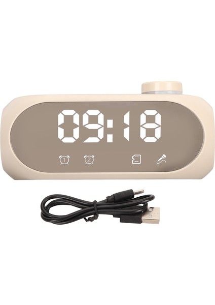 Kablosuz Bluetooth Hoparlör Rgb Aydınlatma Güçlü Bas Sıcaklık Göstergesi Ses Yayını Fm Radyo Aynalı Çalar Saat Bej (Yurt Dışından)