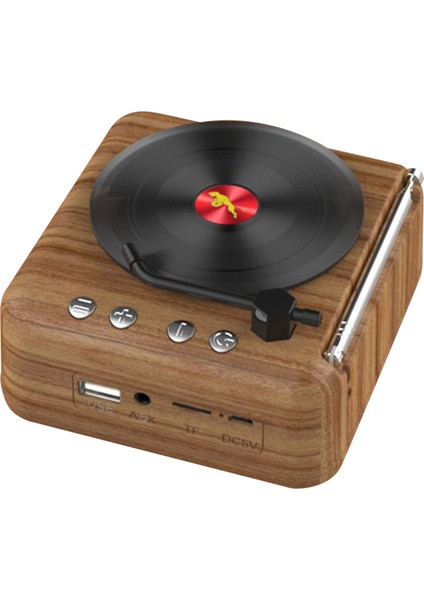 Vinil Plak Bluetooth Hoparlör Yenilikçi Mini Fm Radyo Hifi Stereo Ses Retro Fonograf Kablosuz Hoparlör Ahşap Desenli (Yurt Dışından)