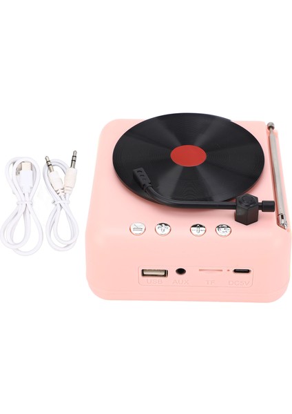 Bluetooth Hoparlör Retro Plak Çalar Tarzı Hifi Ses Kalitesi Bt5.0 Kablosuz Hoparlör Pembe (Yurt Dışından)