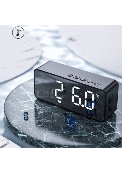 Bluetooth Hoparlör Çalar Saat Çok Işlevli Elektrikli Çalar Saatler Aynalı Yüzey Çift Alarmlı Ev Yatak Odası Siyah (Yurt Dışından) indirimleri