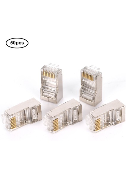 50 Adet Cat6 RJ45 Fiş Ethernet Ağ Kablosu Modüler Konnektör 8P8C Altın Kaplama (Yurt Dışından)