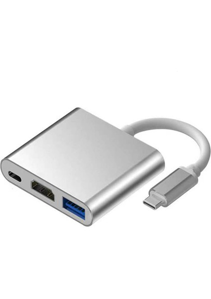Type C - USB Hub Çok Işlevli 3'ü 1 Arada 5gbps Hız Taşınabilir Type C Yerleştirme Istasyonu Ev Ofis Için Gümüş (Yurt Dışından)
