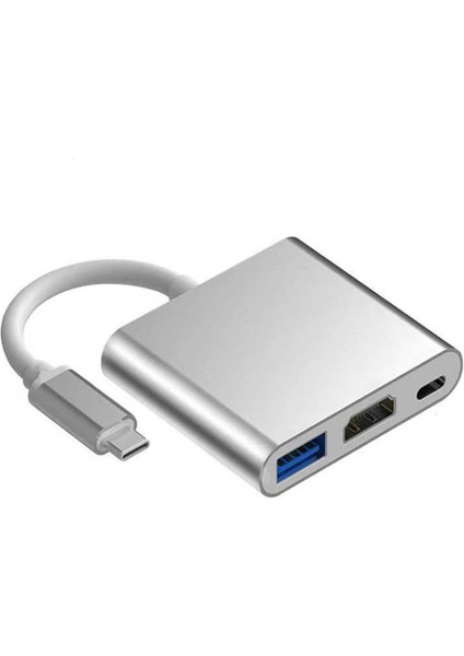 Type C - USB Hub Çok Işlevli 3'ü 1 Arada 5gbps Hız Taşınabilir Type C Yerleştirme Istasyonu Ev Ofis Için Gümüş (Yurt Dışından)