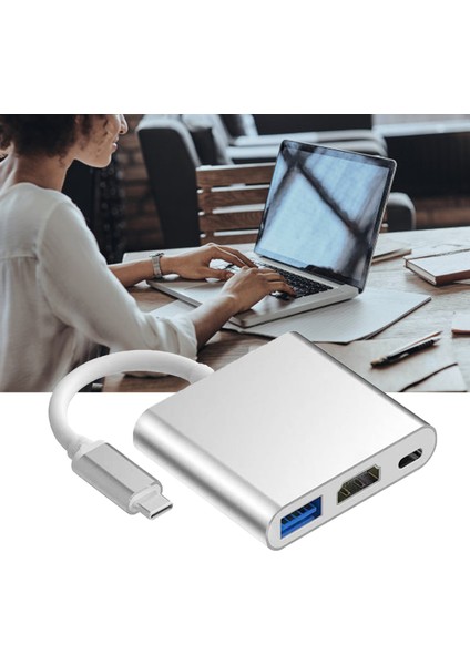 Type C - USB Hub Çok Işlevli 3'ü 1 Arada 5gbps Hız Taşınabilir Type C Yerleştirme Istasyonu Ev Ofis Için Gümüş (Yurt Dışından)