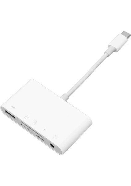 5'i 1 Arada USB C Hub Usb3.0 Portu Depolama Kartı Hafıza Kartı Okuyucu Yuvası Tip C Şarj Portu 3.5mm Aux Portu USB Hub Adaptörü (Yurt Dışından)