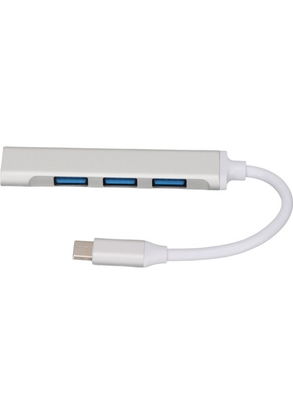 USB C Hub 4'ü 1 Arada Yüksek Hızlı Hafif Taşınabilir USB Yerleştirme Istasyonu Klavye Yazıcı Cep Telefonu Tablet Gümüş (Yurt Dışından)