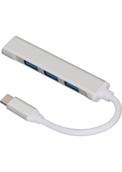 USB C Hub 4'ü 1 Arada Yüksek Hızlı Hafif Taşınabilir USB Yerleştirme Istasyonu Klavye Yazıcı Cep Telefonu Tablet Gümüş (Yurt Dışından)